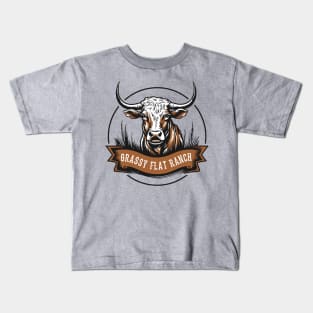 Grassy Flat Ranch Cow Kids T-Shirt